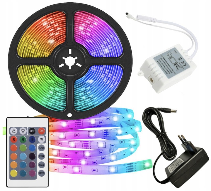 ZESTAW 5 METRÓW TAŚMY LED RGB + pilot