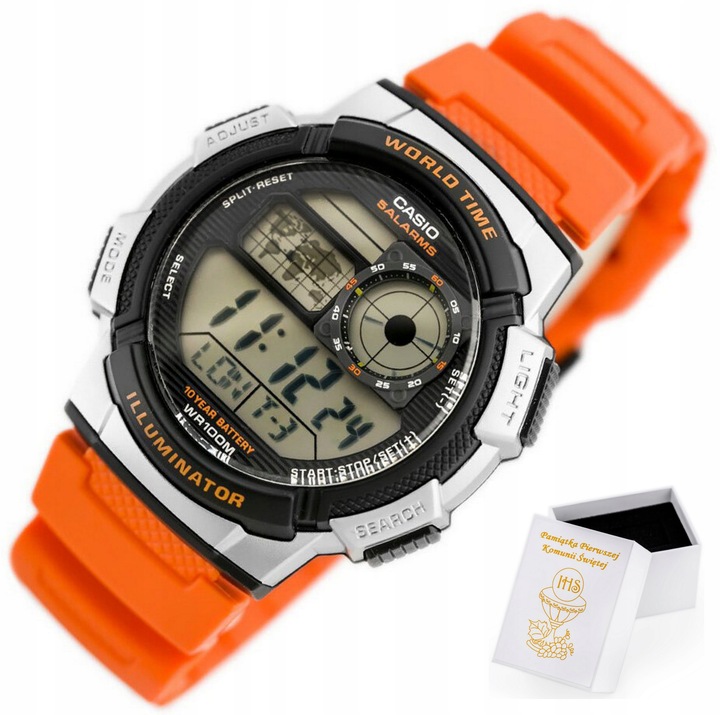 Zegarek CASIO dla chłopca NA KOMUNIĘ alarm datownik +BOX +TOREBKA +GRAWER