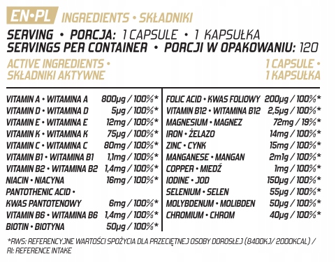 Evolite Daily Dose 120dni Kompleks Witamin Minerałów ADEK B Vit-Min Complex