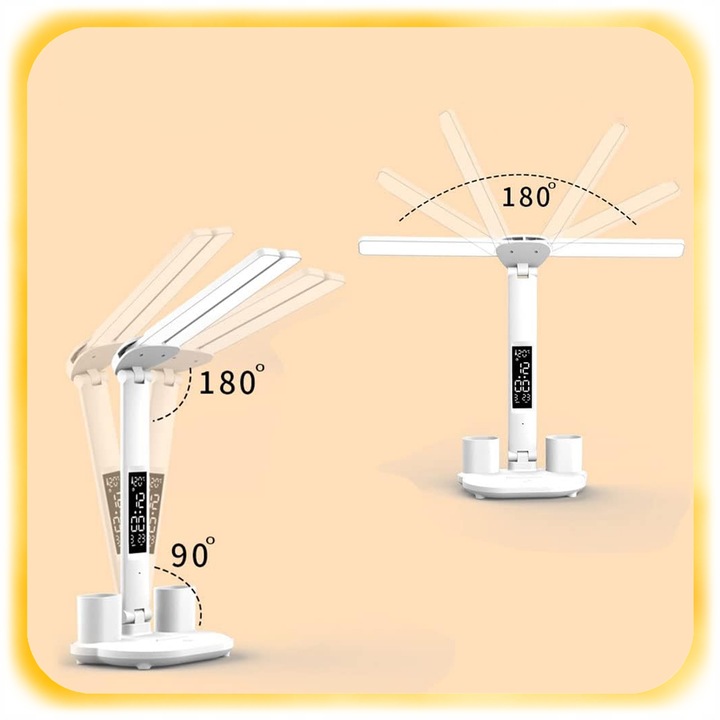 PODWÓJNA LAMPKA BIURKOWA LED Z ORGANIZEREM WYŚWIETLACZEM TEMP ZEGAR