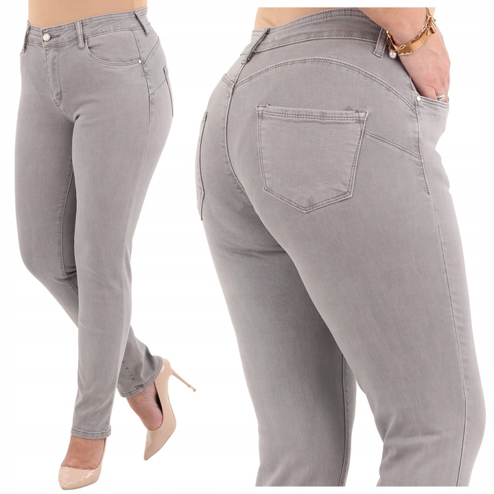 SPODNIE JEANSOWE BAWEŁNIANE DAMSKIE WYSOKI STAN PUSH UP DUŻE ROZMIARY