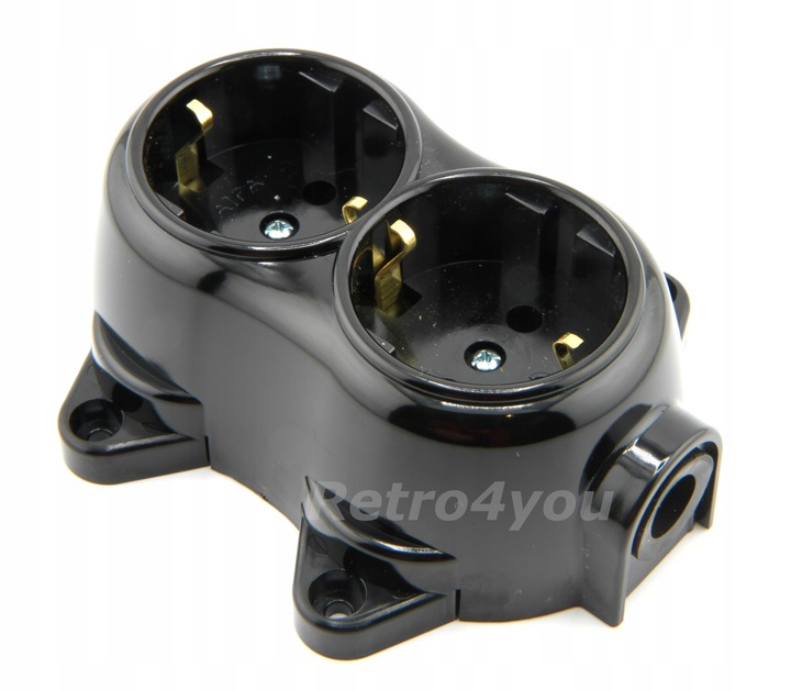 Gniazdko Gniazdo natynkowe podwojne czarne retro PRL loft