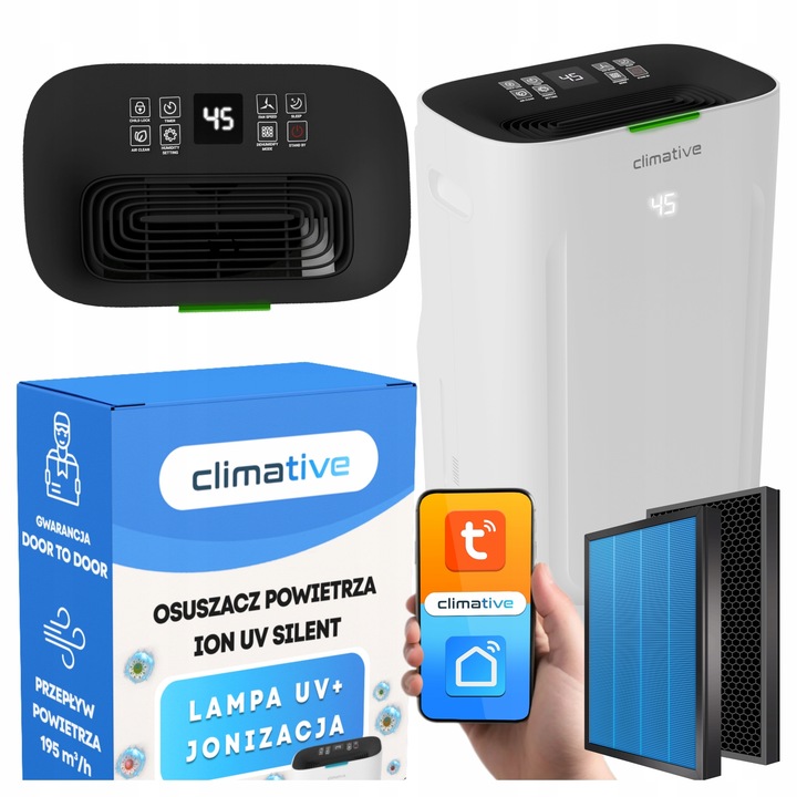 Osuszacz powietrza 20l oczyszczacz 2w1 Silent UV ION WiFi HEPA do 50m²