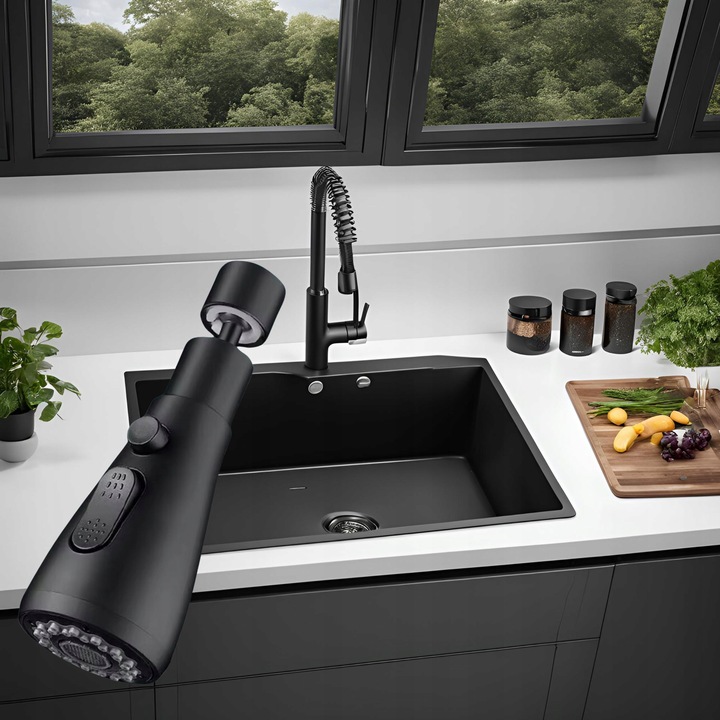 PRZEDŁUŻACZ KRANU KUCHENNEGO AERATOR PERLATOR 3 FUNKCJE 360° CZARNY LOFT 2s