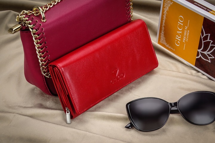 Damski Czerwony Gracio Portfel Skóra Naturalna BIG