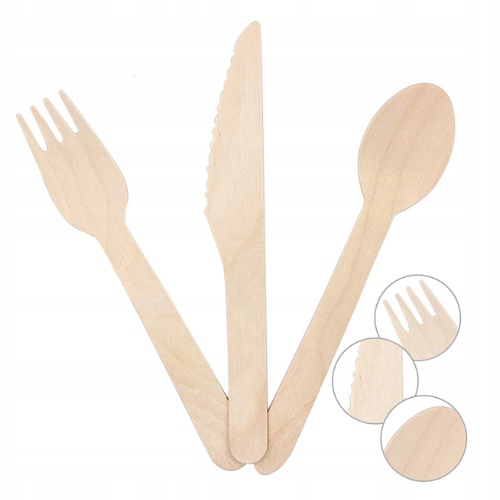 Zestaw drewnianych jednorazowych sztućców ekologicznych noże widelce