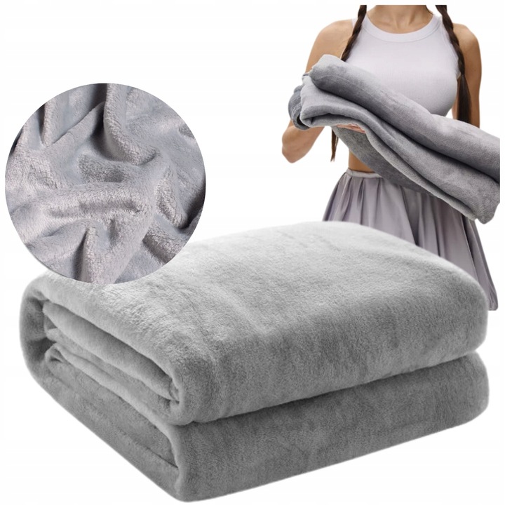 KOC GŁADKI NA PREZENT NARZUTA NA ŁÓŻKO PLED 200X220 CM SZARY CIEPŁY DUŻY