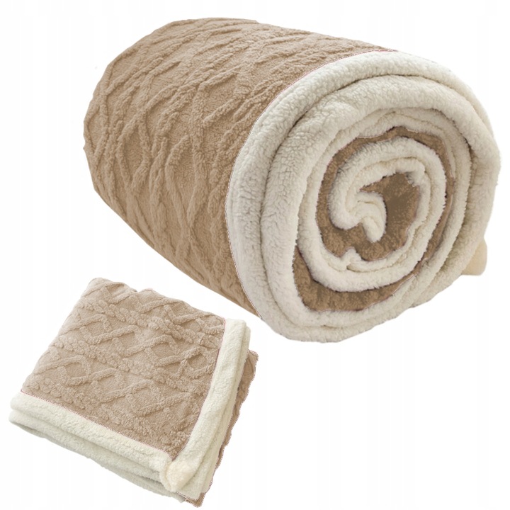 Gruby koc 200x220 pluszowy sweterek z barankiem zimowy kolory narzuta