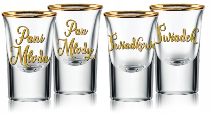 OSZUKANE KIELISZKI złote 15 ml GRUBE DNO Para Młoda Świadkowie Mąż Żona