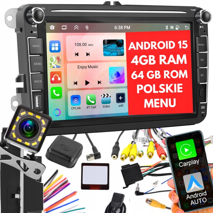 RADIO ANDROID 2DIN 4+64 GB 8 CALI VW PASSAT B6 B7 GOLF 5 V 6 VI SKODA