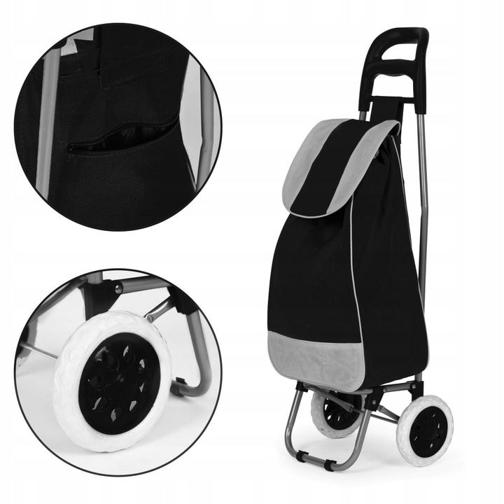 WÓZEK TORBA NA ZAKUPY NA KÓŁKACH DUŻE GUMOWE KOŁA SZTYWNE DNO DLA SENIORA