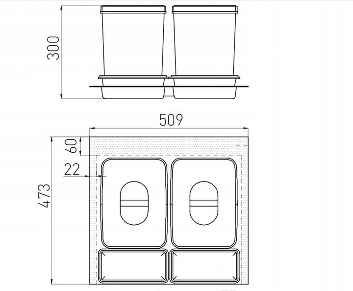 Kosz Segregator na śmieci MULTINO 60 2x15 L - 2 pojemniki