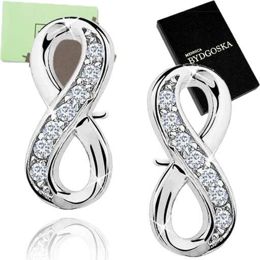 KOLCZYKI SREBRNE 925 RODOWANE NIESKOŃCZONOŚĆ, KOLCZYKI WYRKĘTKI SZTYFTY