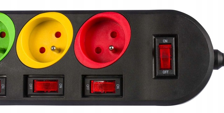 Przedłużacz Listwa Zasilająca Sieciowa 5 Gniazd 230V 3M kolorowy on/of