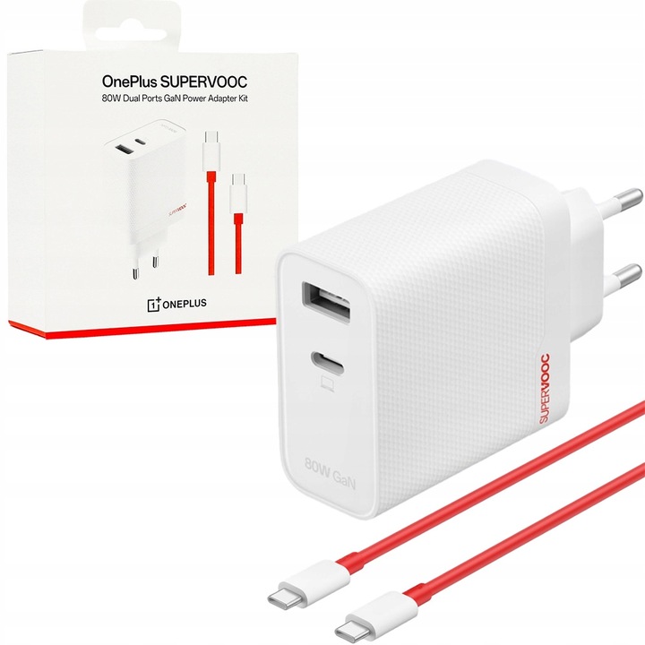 Ładowarka USB-A/USB-C OnePlus, 80W SuperVOOC + kabel 1m, oryginalna, szybka