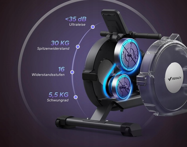 MERACH Wioślarz do 160 kg do domu magnetyczny Bluetooth 16 poziomami oporu