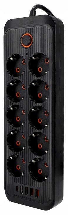 Przedłużacz Listwa Zasilająca Sieciowa 3M 10 Gniazd + 5X USB Ładowarka