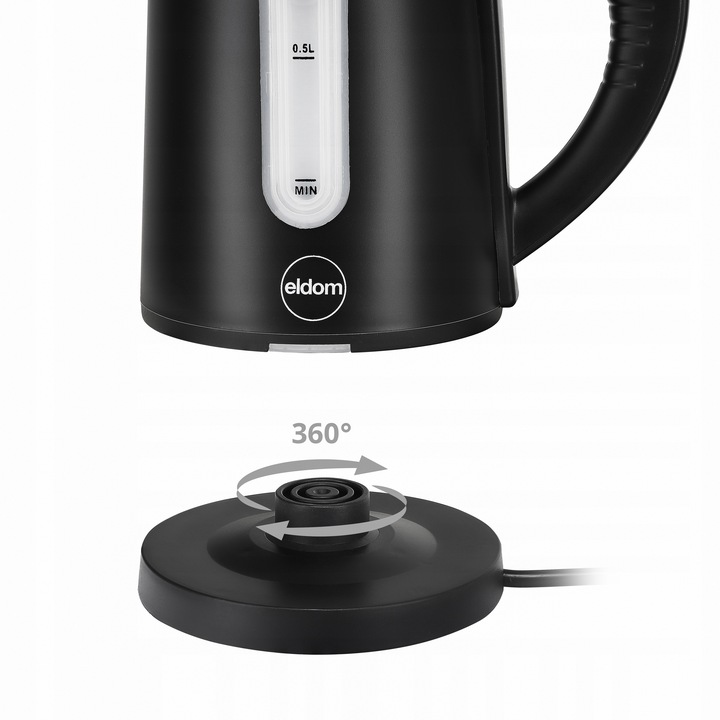 CZAJNIK ELEKTRYCZNY BEZPRZEWODOWY 0,8L CZARNY MAŁY TURYSTYCZNY 1000 W