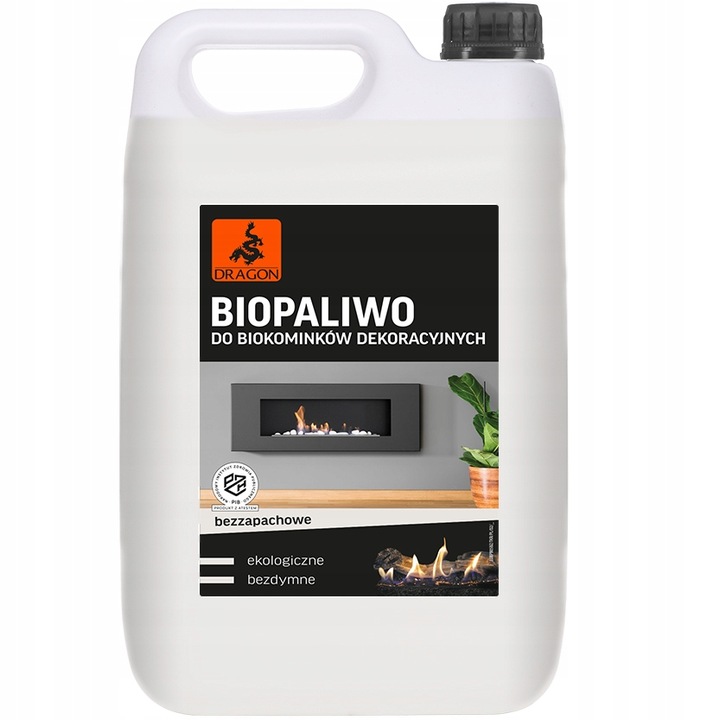 BIOPALIWO BIOETANOL DO BIOKOMINKA 5L BEZZAPACHOWE 96% ATEST DRAGON