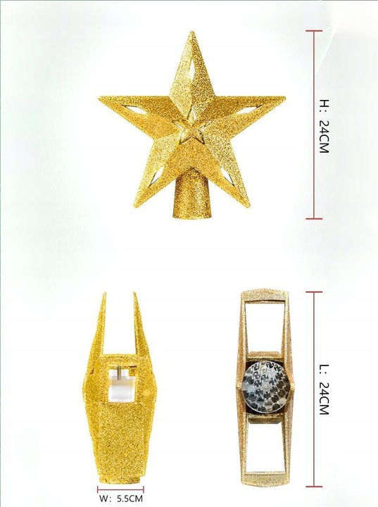 Projektor LED oświetla gwiazdy na czubku choinki, ozdoby świąteczne