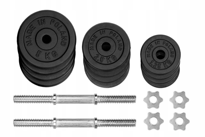 HANTLE ŻELIWNE 2x20kg regulowane gryf Talerze zestaw do treningu 40kg