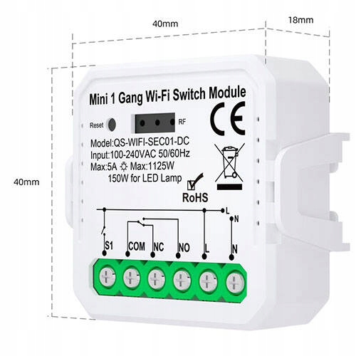 Sterownik Przekaźnik WiFi TUYA BEZNAPIĘCIOWY Smart