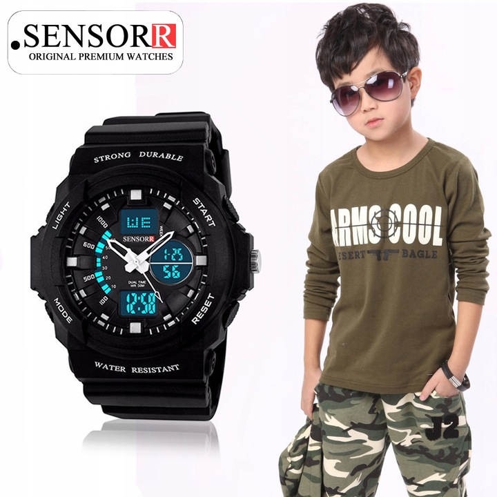 WOJSKOWY ZEGAREK DZIECIĘCY DLA CHŁOPCA S-SHOCK LED NOWY MODEL 2025 SENSORR