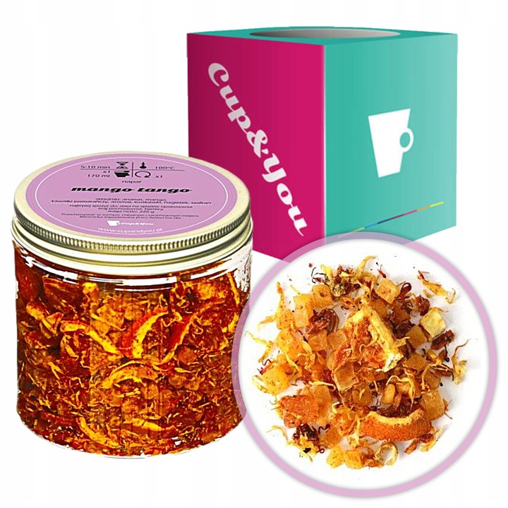 Najlepsza sypana herbata owocowa MANGO TANGO kawałki pomarańczy ananas 220g