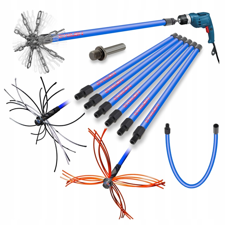 MOCNY OBROTOWY ZESTAW CYKLON DO CZYSZCZENIA KOMINA OD DOŁU 4M + 3