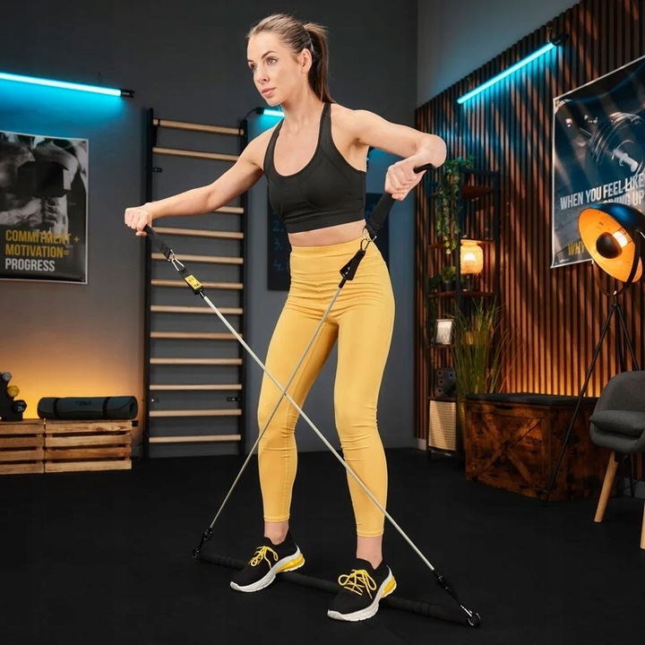 Drążek do ćwiczeń pilatesu kij 4x gumy oporowe ekspandery + etui Trex