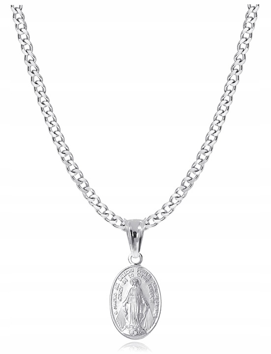 ŁAŃCUSZEK srebrny MEDALIK komunijny Matka Boska Cudowna do Komunii Chrzest