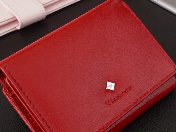 KOCHMANSKI portfel damski skórzany mały czerwony portmonetka zatrzask rfid