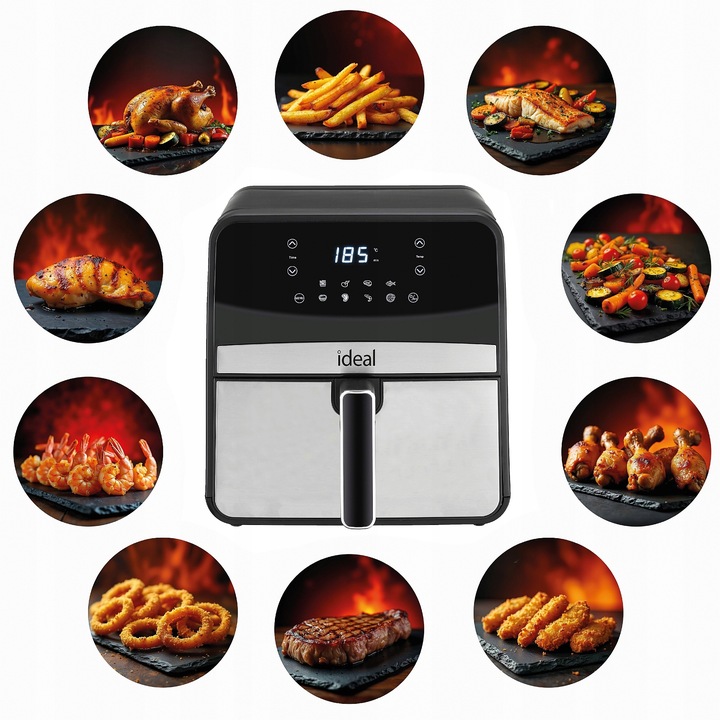 FRYTKOWNICA BEZTŁUSZCZOWA IDEAL AIR FRYER FRYTOWNICA 1800W DUŻA MISA