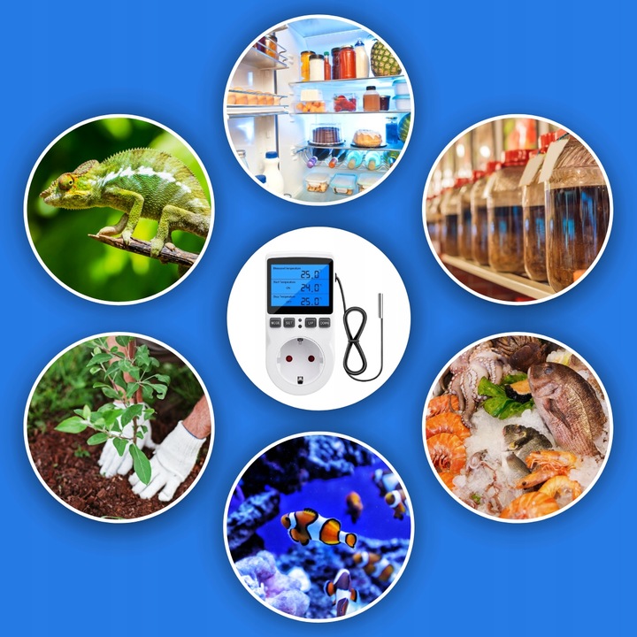 TERMOSTAT ELEKTRONICZNY REGULATOR TEMPERATURY GNIAZDO SIECI 230V max.