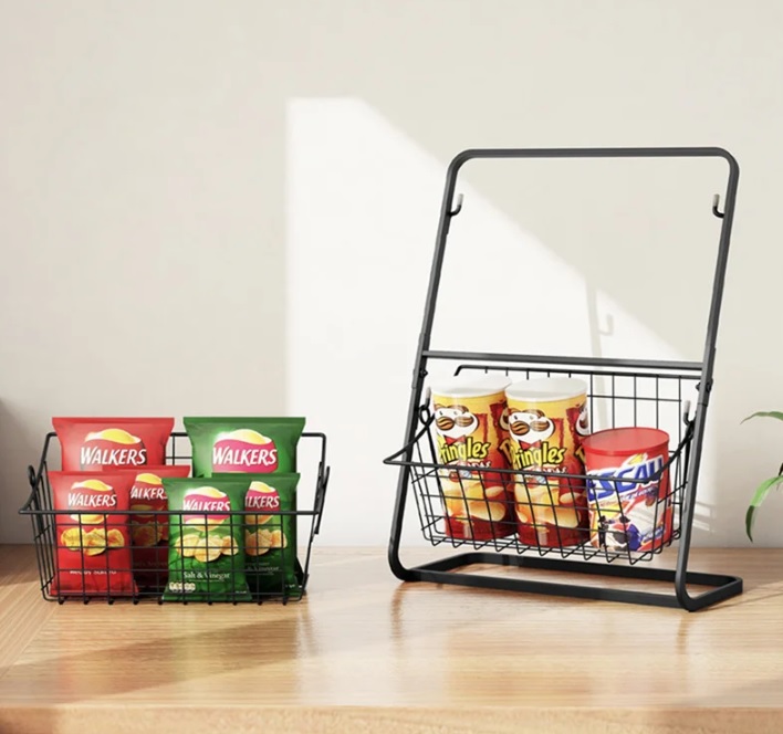 Koszyk Piętrowy Dwupoziomowy na Owoce Warzywa Czarny Organizer do