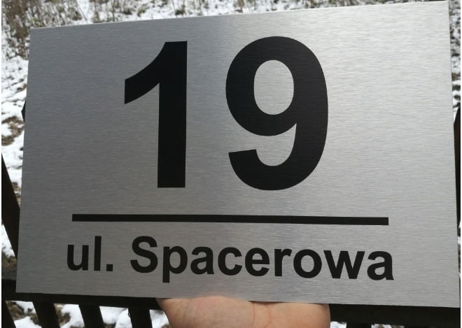 NUMER DOMU 32x21cm TABLICZKA ADRESOWA Z NUMEREM DOMU NUMER NA DOM SREBRNA