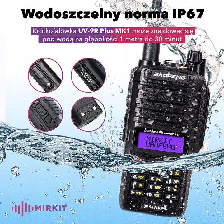 Krótkofalówka Baofeng UV-9R Plus MK1 8W IP67+ Sznurek Mirkit