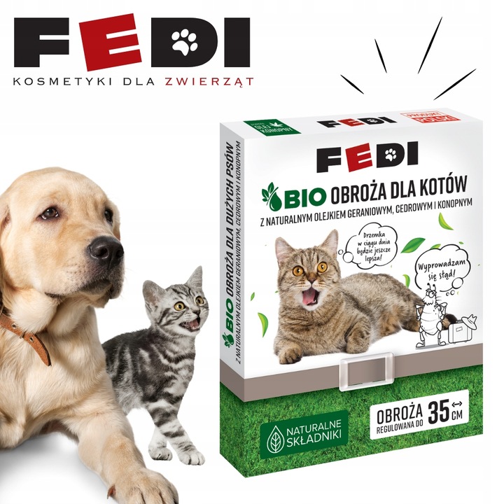 Fedi Bio Obroża Przeciw Pchłom i Kleszczom dla Kotów Regulowana do 35 cm x2