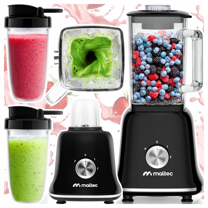 BLENDER KIELICHOWY SZKLANY DO KOKTAJLI SMOOTHIE MŁYNEK 2 BIDONY DUŻY