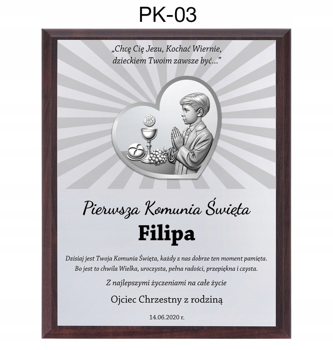 OBRAZEK PAMIĄTKA PIERWSZEJ KOMUNII ŚWIĘTEJ PREZENT NA KOMUNIĘ Z GRAWEREM