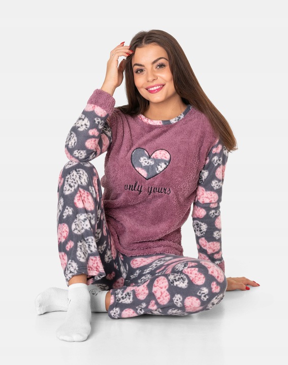 Ciepła Gruba Piżama Damska Futerko Polar Koszulka Spodnie Opaska ! 0370 r M