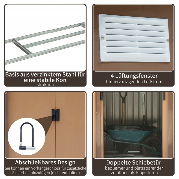 Domek narzędziowy z ramą podłogową, stalowy