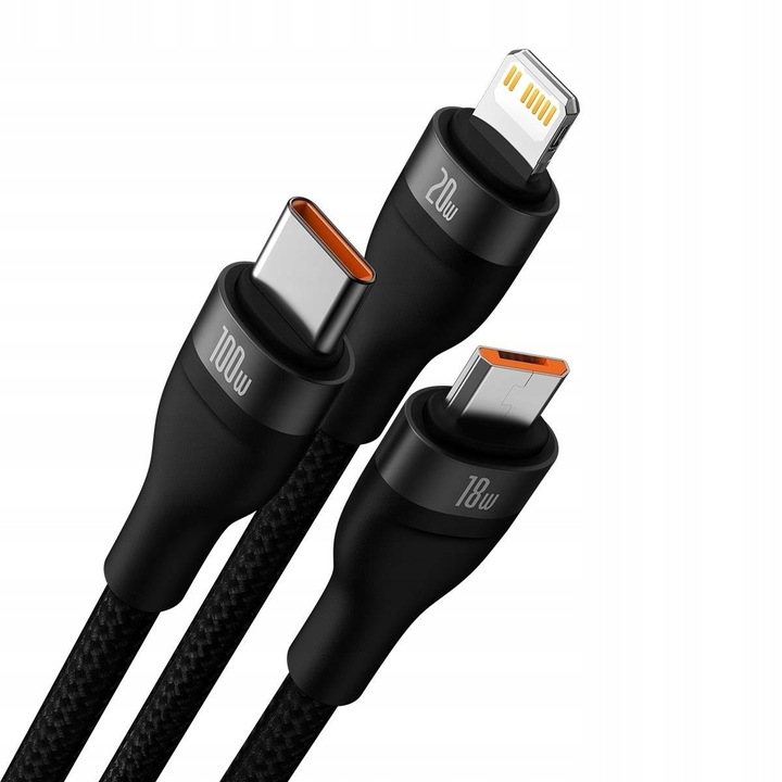 Kabel USB-USB Typ C - Micro USB-USB Typ-C-Lightning BASEUS 3w1 100W 1.2 m