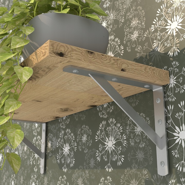 Srebrny wspornik półki 40 cm podpórka uchwyt do półki drewnianej mocny