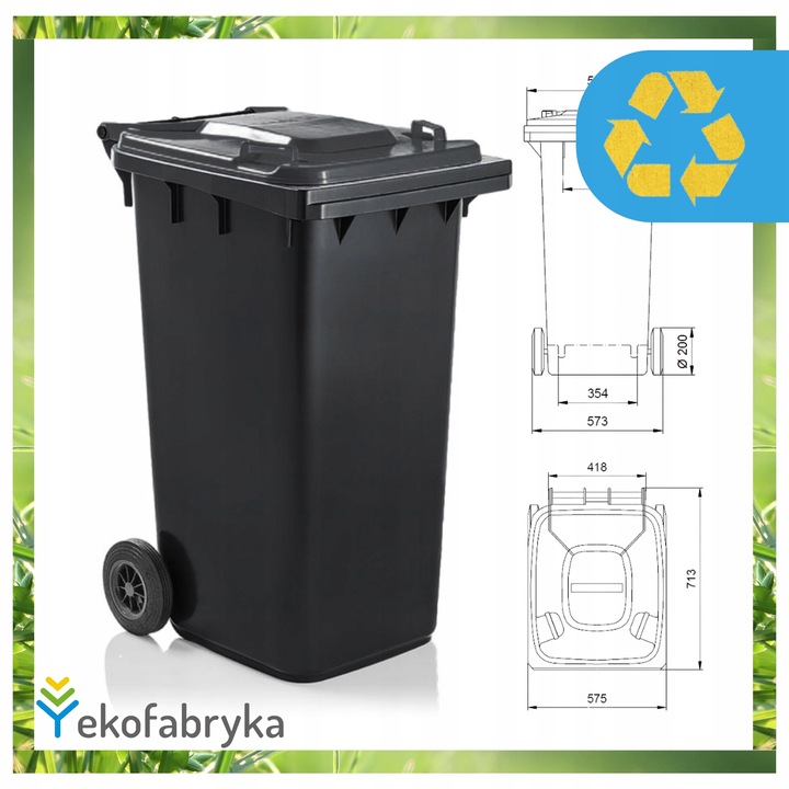 Pojemnik na śmieci 240l odpad ZMIESZANE Kosz WEBER Najwyższa Jakość CZARNY