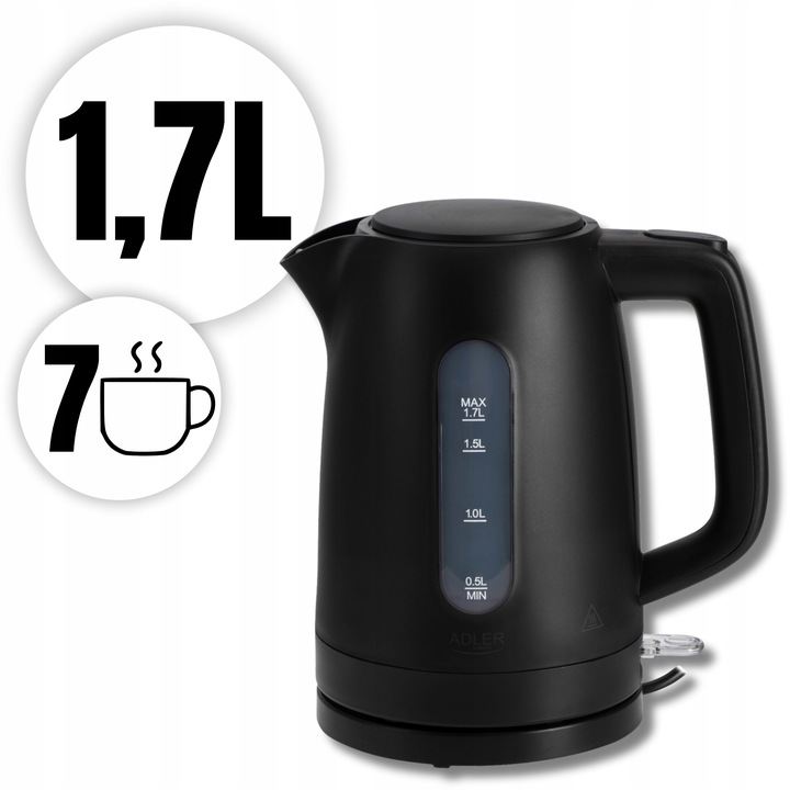 CZAJNIK ELEKTRYCZNY BEZPRZEWODOWY 2200W 1,7l CZARNY CICHY Z