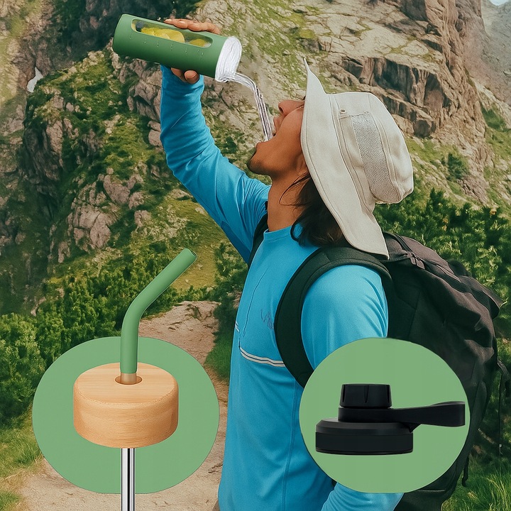 Szklana butelka na wodę z motywacją miarką z 2 słomkami bidon z ustnikiem