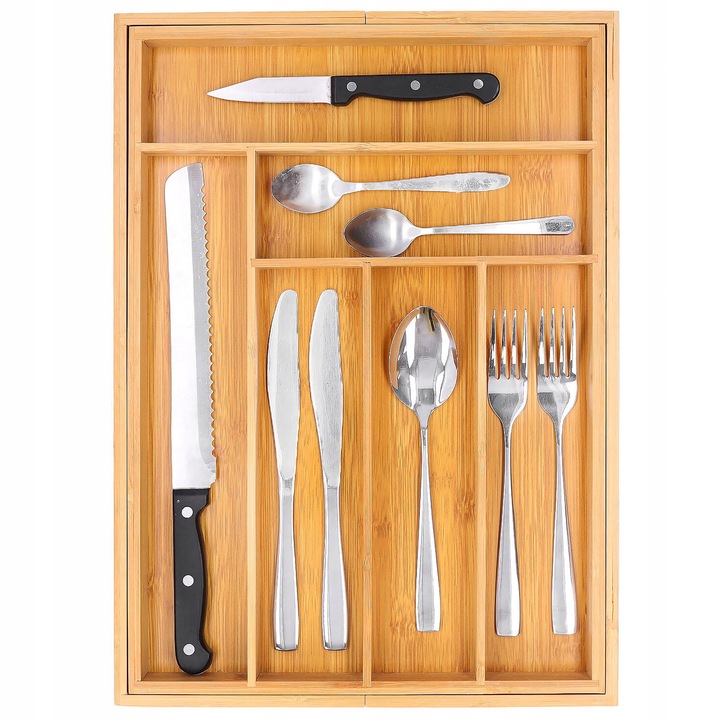WKŁAD DO SZUFLADY na sztućce bambusowy rozsuwany regulowany organizer 52x43