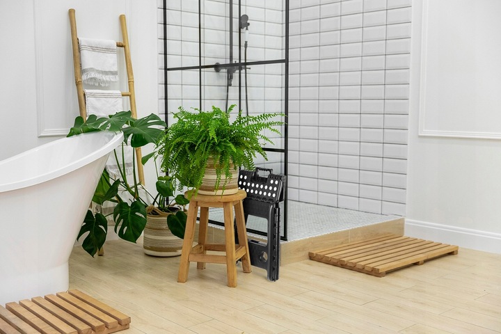 STOŁEK SKŁADANY CZARNO-BIAŁY 39CM