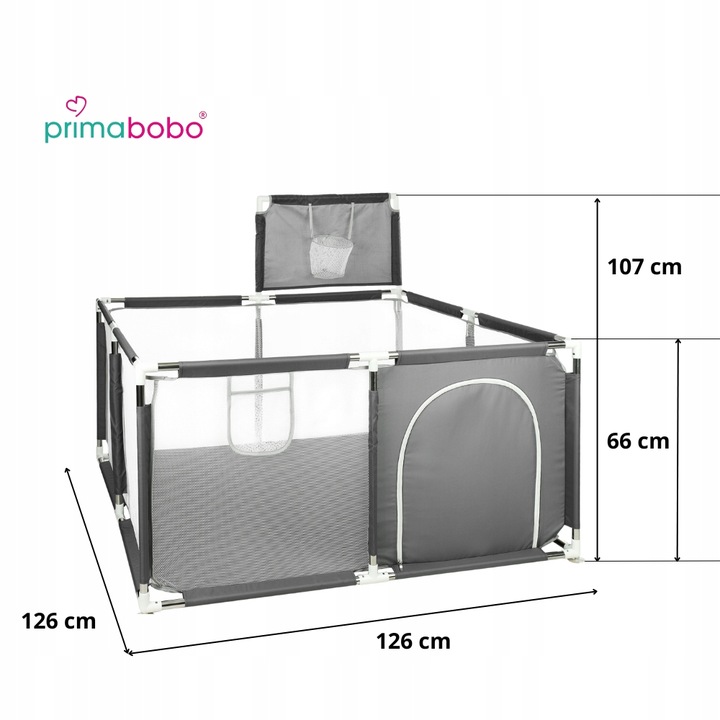 PRIMABOBO Kojec dla dziecka z koszem Duży suchy basen 126x126cm składany